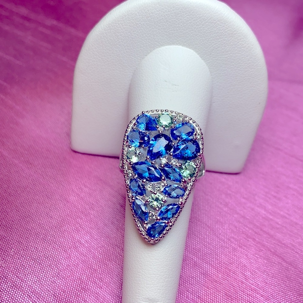 Lab Created Blue Spinel & Green Spinel Ring - Picture 5 of 12